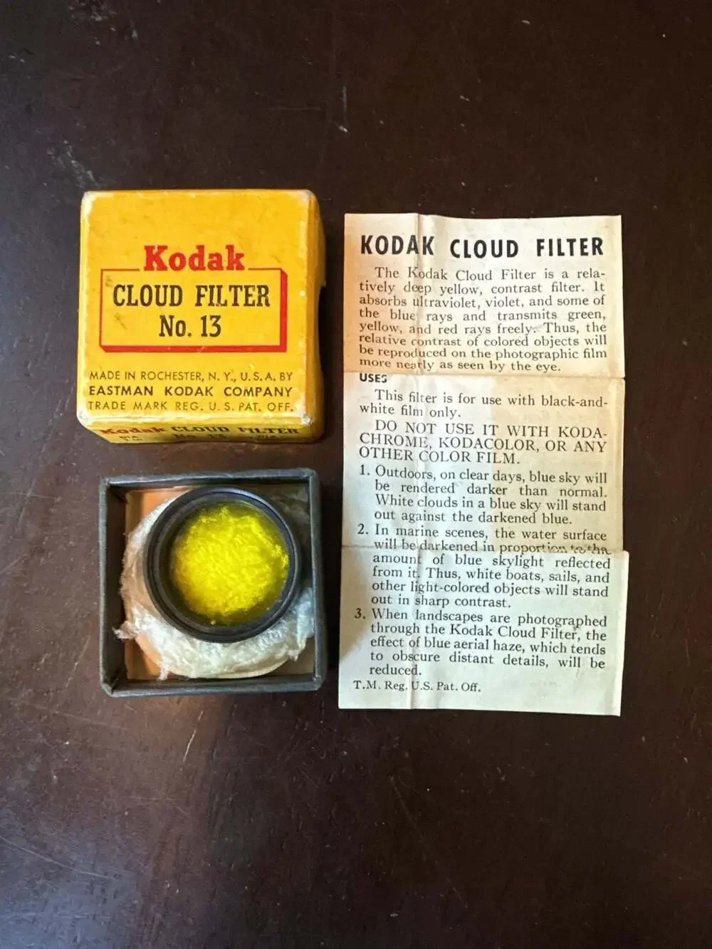 Vintage Kodak Cloud Filter No. 13 with Original Box, Instructions